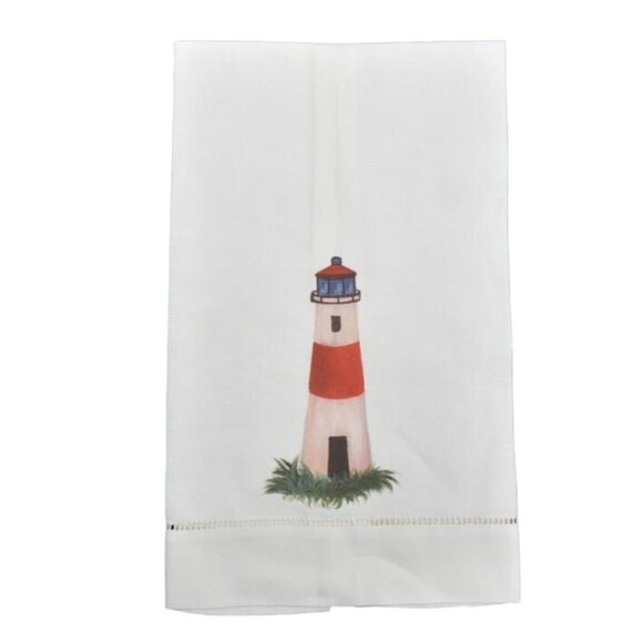 Robins Nest Designs Tea Towel Lighthouse Nautical Beach Handpainted - Picture 1 of 4